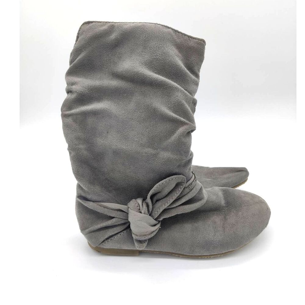 Girls Gray Faux Seude Soft Boots Size 9 Toddler Winter Tie Bow Zip Little Girl